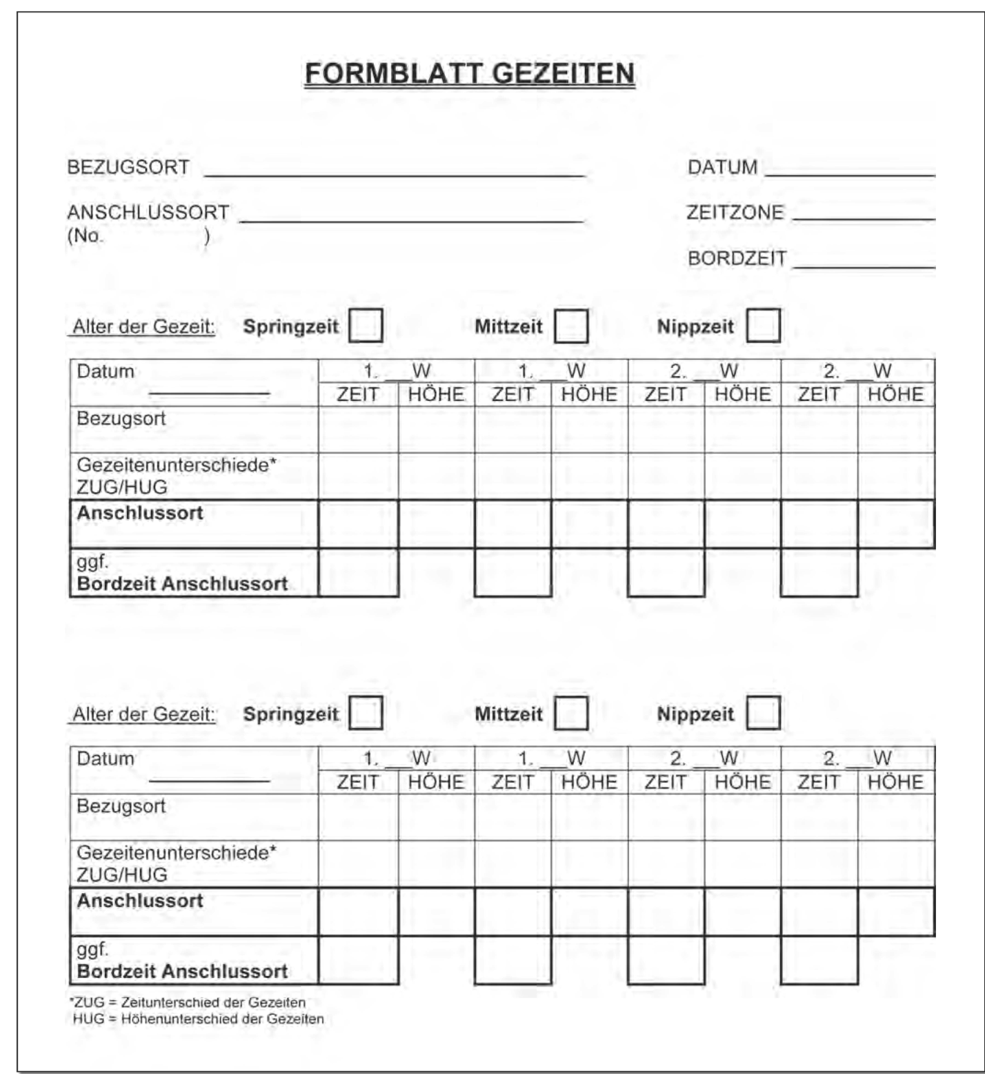 Formblatt Gezeiten (leer)